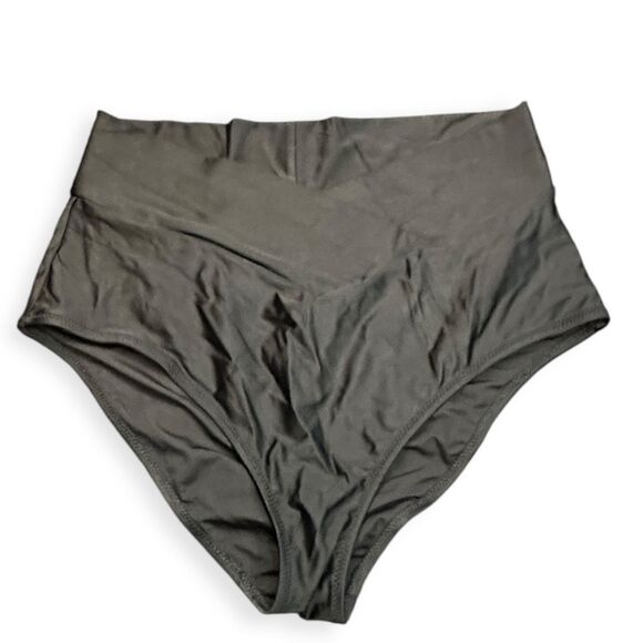 AERIE Women’s Black Crossover High Waisted Bikini Bottom Size Medium - Picture 3 of 6